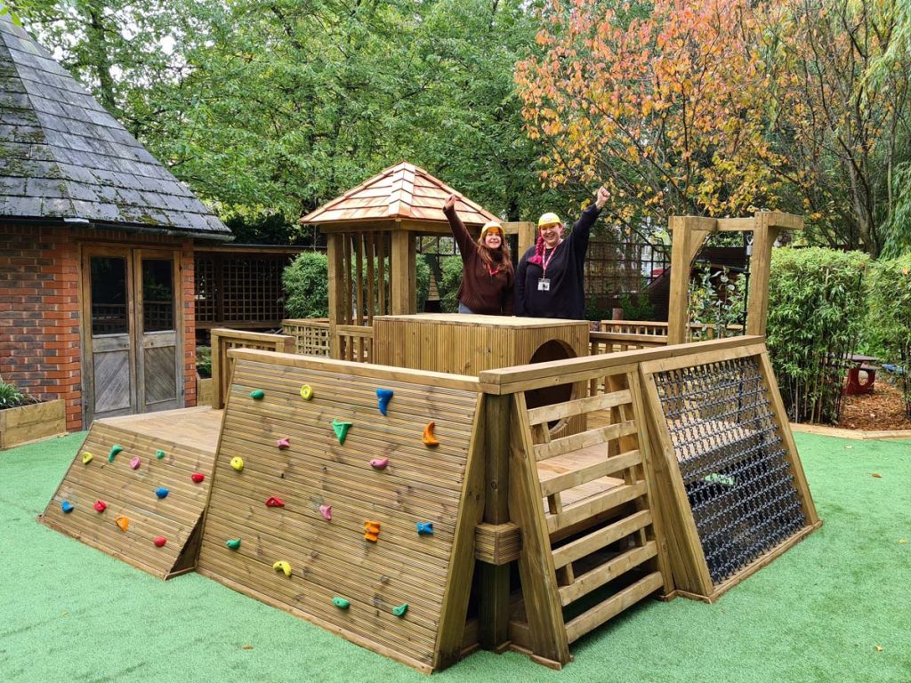 Masbro Brook Green Nursery garden has sheltered spaces so children can play outside whatever the weather